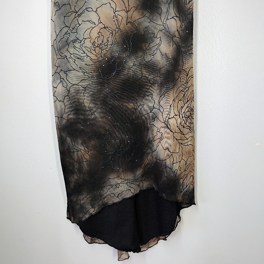 Y2K M Studio Cowl Neck Dress Fairy Grunge Floral Glittery Brown Black Size Med - Picture 2 of 13